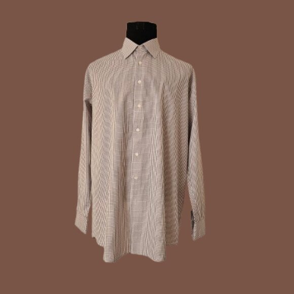 MOHAN CUSTOM TAILORS INC MEN LONG SLEEVE CHECKS DRESS SHIRT - SIZE 17.5 - Picture 3 of 6